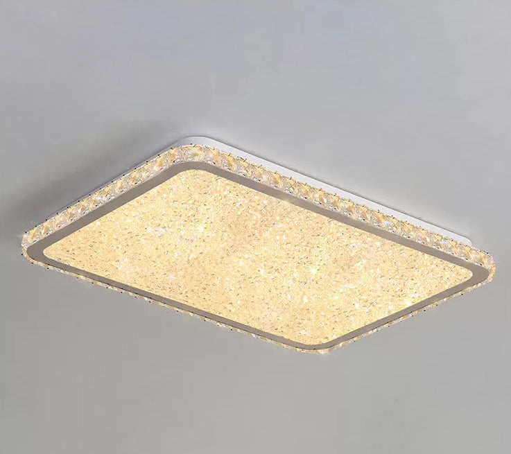 Modern LED Flush Mount Lamp Chrome Rectangular Flush Mount Ceiling Light with Crystal Shade