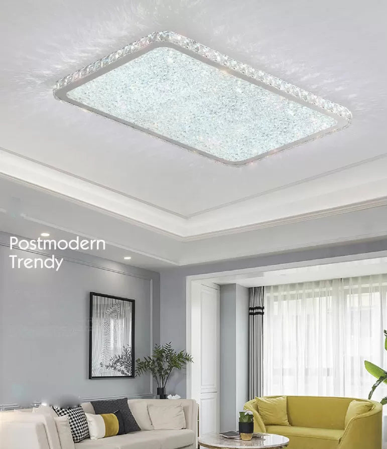 Modern LED Flush Mount Lamp Chrome Rettangolare Flush Mount Soffitto Light con Crystal Shade