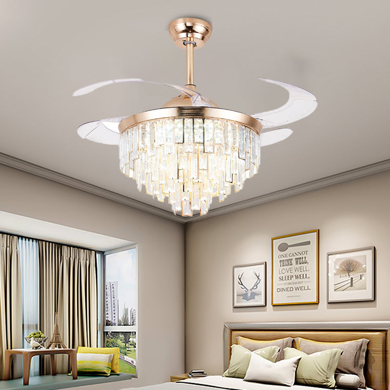 Luz de ventilador de techo cilíndrico de cristal Modernismo de iluminación LED en oro con control remoto/control de pared/control remoto y control de pared para sala de estar