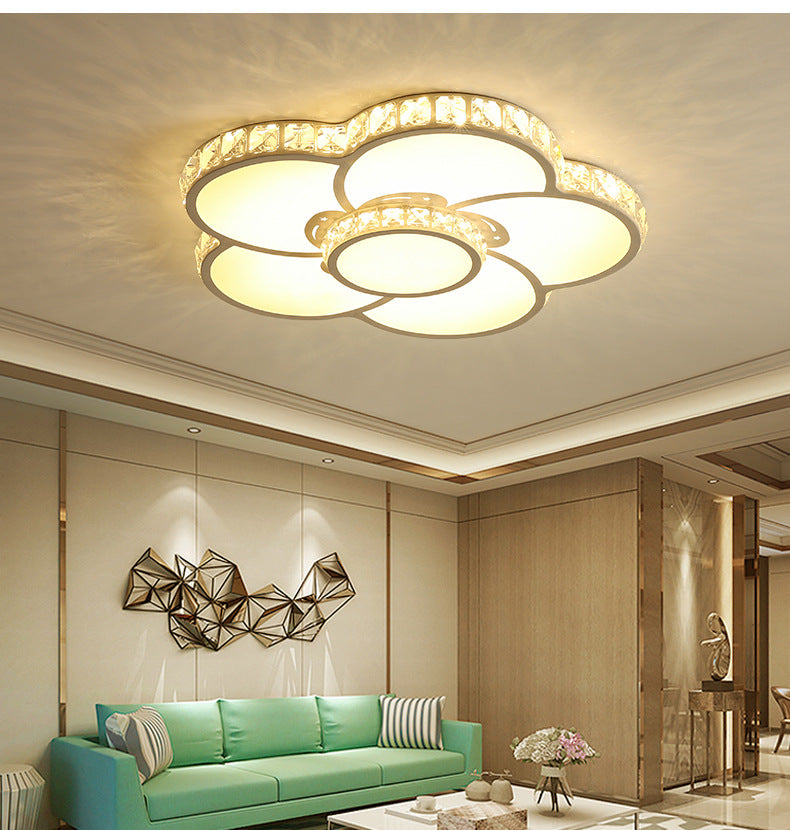 Flower Living Room Flush Mounted Ceiling Light Crystal Modern Flushmount Ceiling Fixture in Chrome