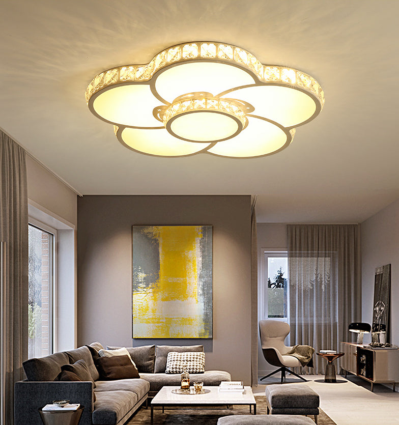 Flower Living Room Flush Mounted Ceiling Light Crystal Modern Flushmount Ceiling Fixture in Chrome