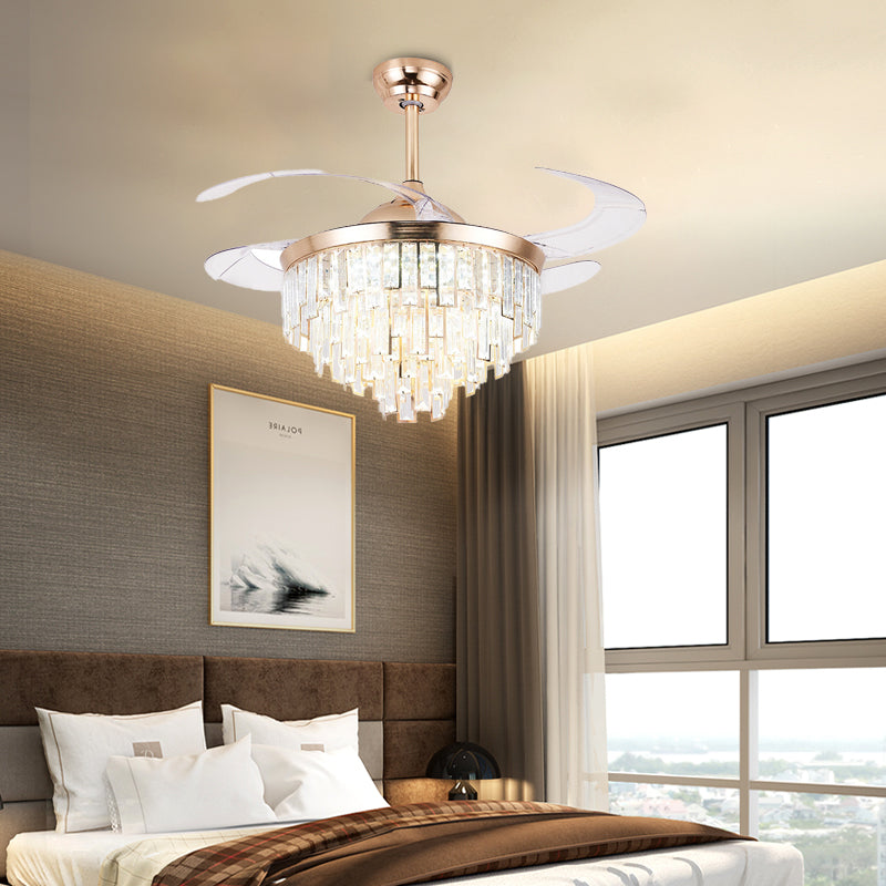 Luz de ventilador de techo cilíndrico de cristal Modernismo de iluminación LED en oro con control remoto/control de pared/control remoto y control de pared para sala de estar