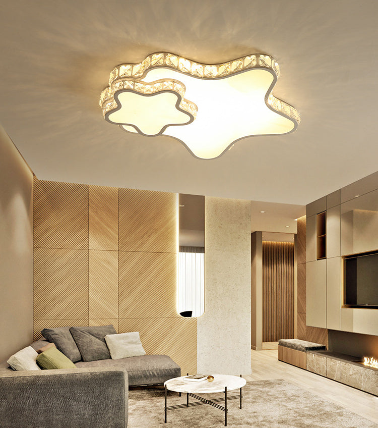 Geometric Crystal Ceiling Mount Light Fixture Contemporary LED White Flush Mount Ceiling Fixture