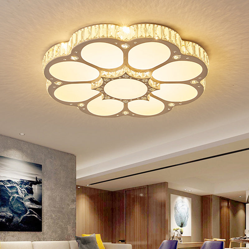 White Floral Ceiling Mount Light Fixture Modern LED Crystal Flushmount Ceiling Fixture
