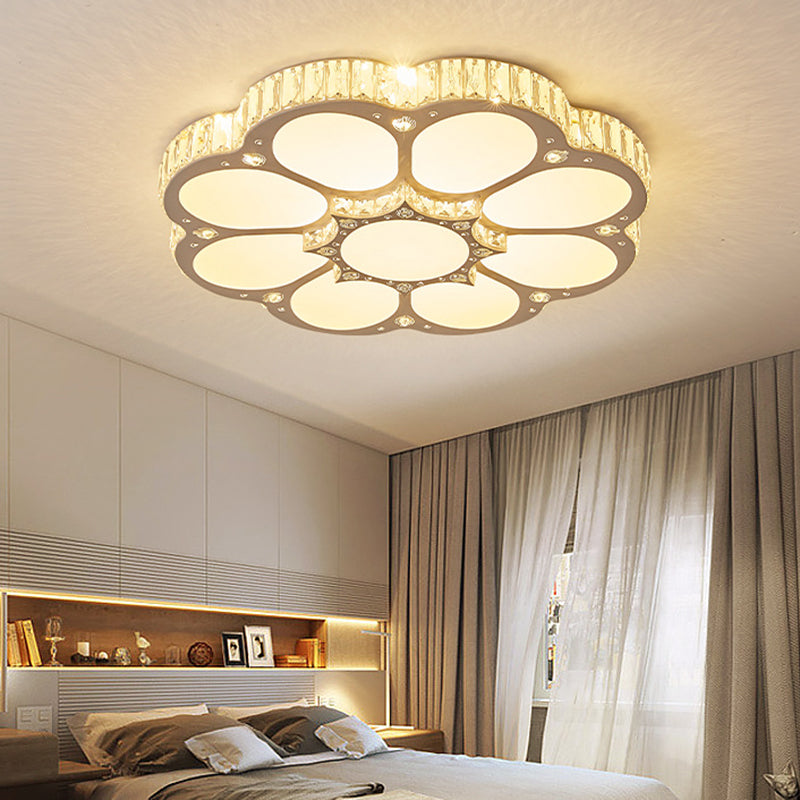 White Floral Ceiling Mount Light Fixture Modern LED Crystal Flushmount Ceiling Fixture