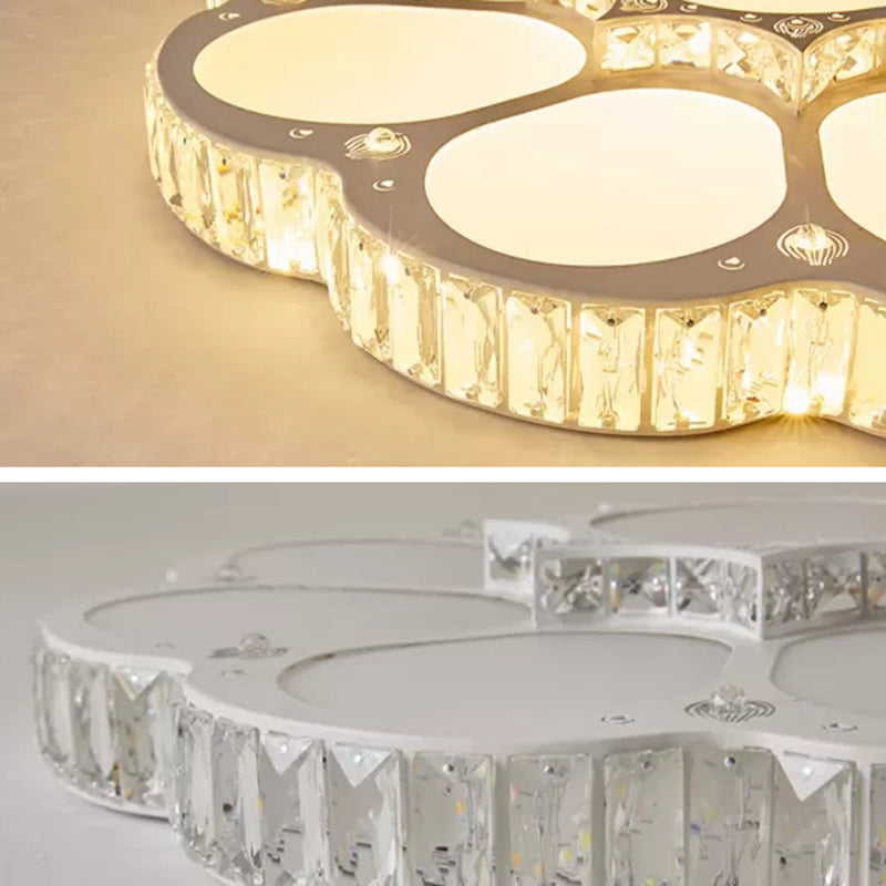 White Floral Ceiling Mount Light Fixture Modern LED Crystal Flushmount Ceiling Fixture