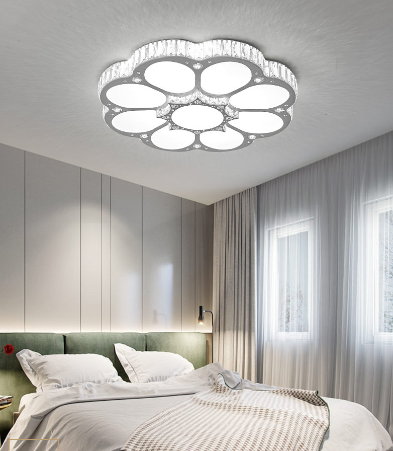 White Floral Ceiling Mount Light Fixture Modern LED Crystal Flushmount Ceiling Fixture