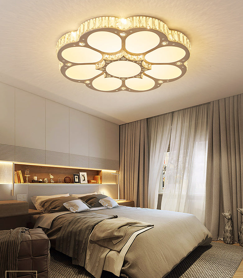 White Floral Ceiling Mount Light Fixture Modern LED Crystal Flushmount Ceiling Fixture