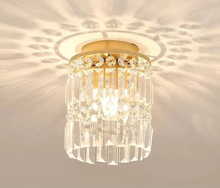 Modern Style Cylindrical Ceiling Mounted Light Crystal Aisle Close to Ceiling Lamp in Gold