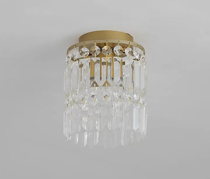 Modern Style Cylindrical Ceiling Mounted Light Crystal Aisle Close to Ceiling Lamp in Gold