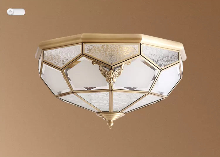 Luminaire encastré traditionnel en verre pour chambre à coucher, plafonnier en laiton