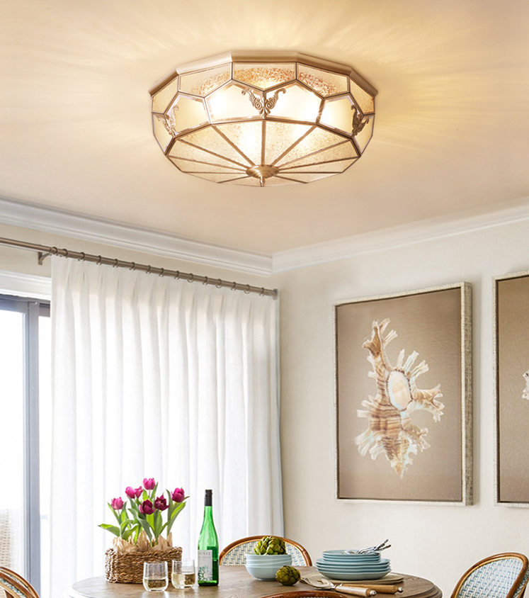Luminaire encastré traditionnel en verre pour chambre à coucher, plafonnier en laiton