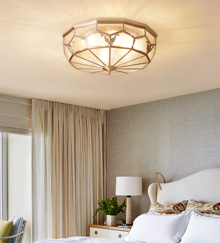 Luminaire encastré traditionnel en verre pour chambre à coucher, plafonnier en laiton