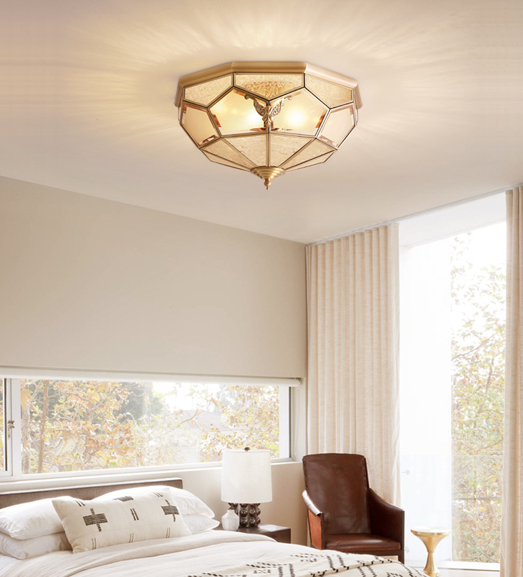 Luminaire encastré traditionnel en verre pour chambre à coucher, plafonnier en laiton