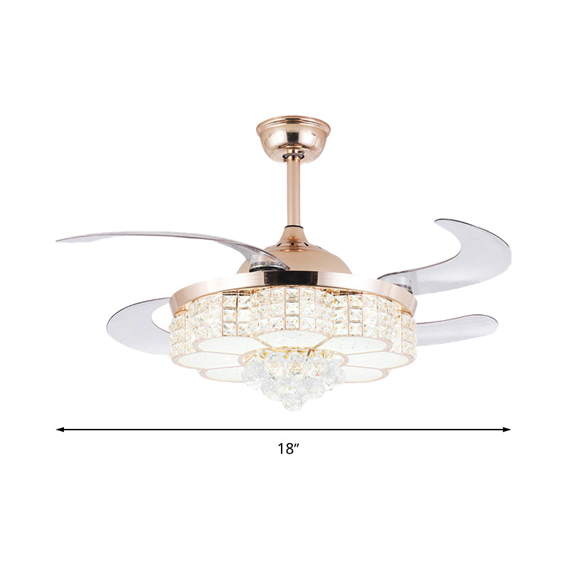 Goldblumendecke Lüfter Licht zeitgenössischer LED -Kristall -Halbblütenlicht mit Fernbedienung/Wandsteuerung/Fernbedienung und Wandsteuerung