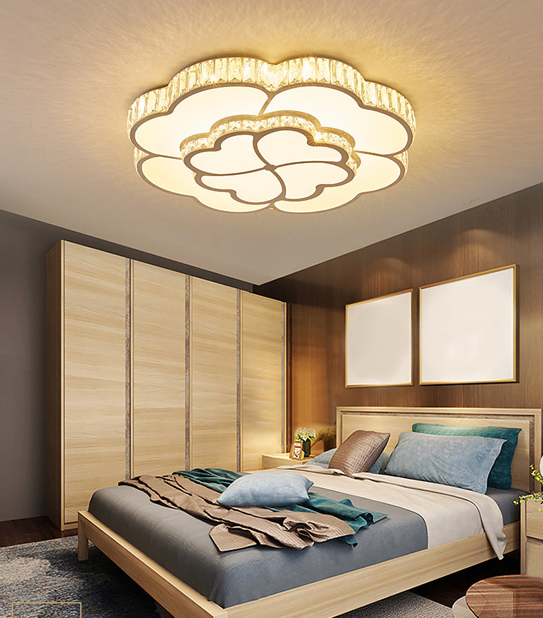 Flower Bedroom Flush Mount Ceiling Fixture Crystal LED Modern Flush Ceiling Light Fixture
