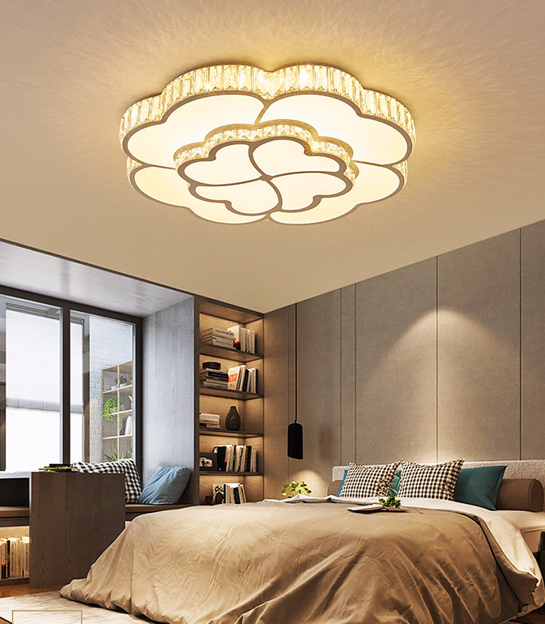 Flower Bedroom Flush Mount Ceiling Fixture Crystal LED Modern Flush Ceiling Light Fixture