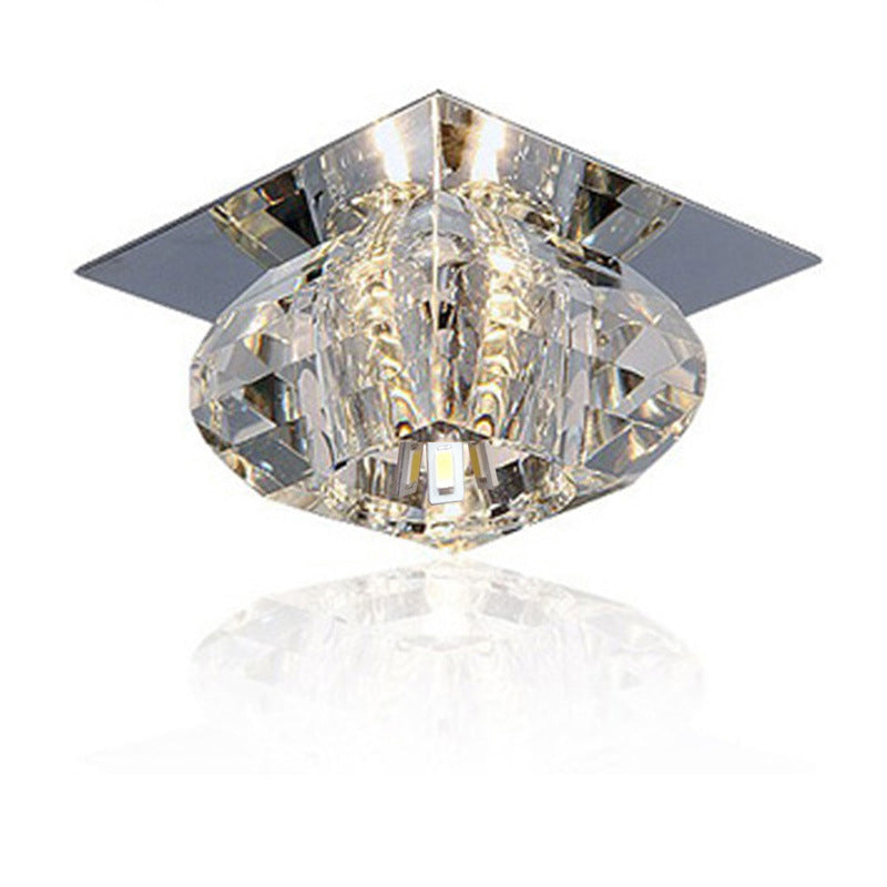 Contemporary Close to Ceiling Lighting Chrome Small Ceiling Mounted Light with Crystal Shade