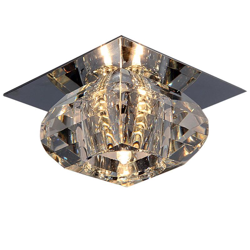 Contemporary Close to Ceiling Lighting Chrome Small Ceiling Mounted Light with Crystal Shade