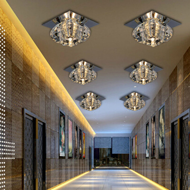 Contemporary Close to Ceiling Lighting Chrome Small Ceiling Mounted Light with Crystal Shade