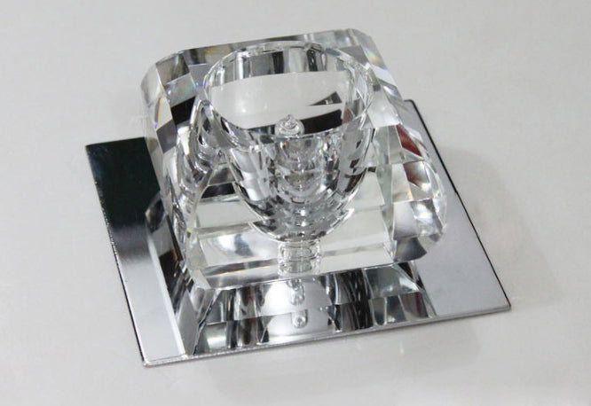 Contemporary Close to Ceiling Lighting Chrome Small Ceiling Mounted Light with Crystal Shade