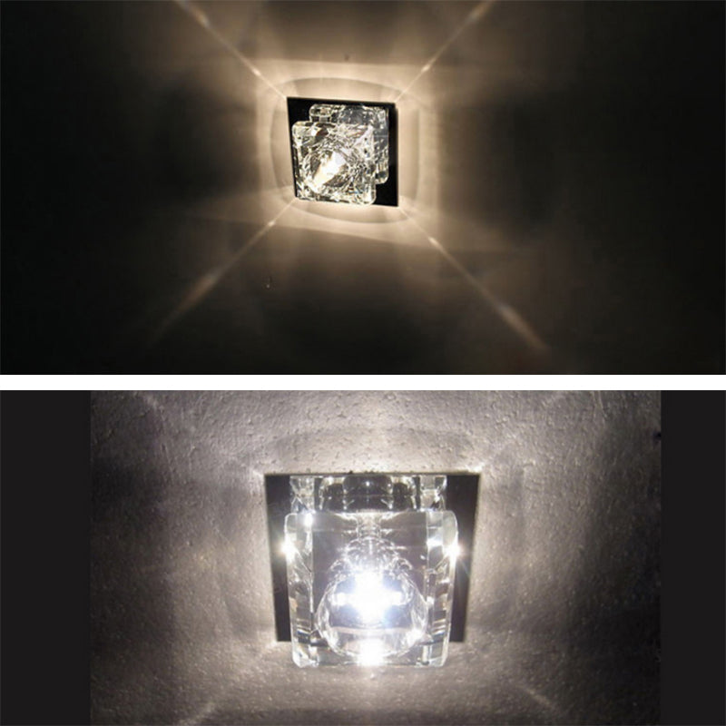 Contemporary Close to Ceiling Lighting Chrome Small Ceiling Mounted Light with Crystal Shade