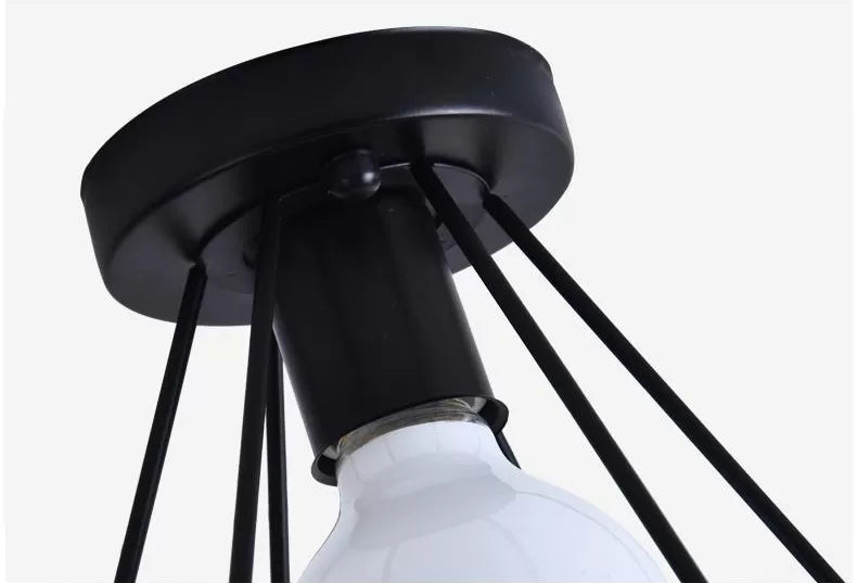 Black Close to Ceiling Lighting Industrial Metal Cage Diamond Ceiling Light Fixture