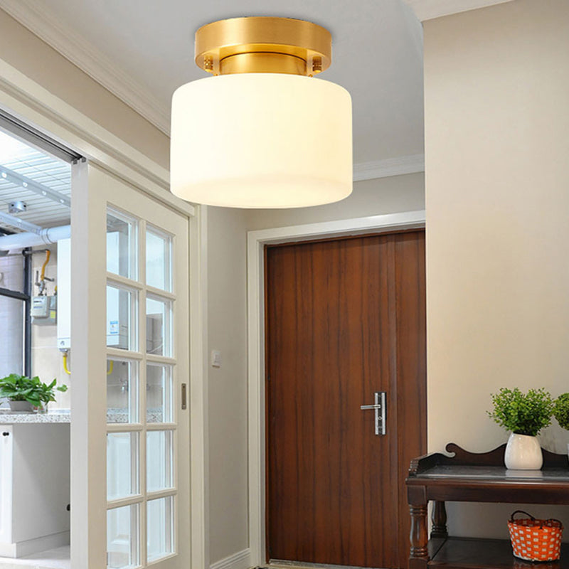 Cilinder gangpad semi-inbouw plafondlamp glas moderne semi-mount verlichting in wit