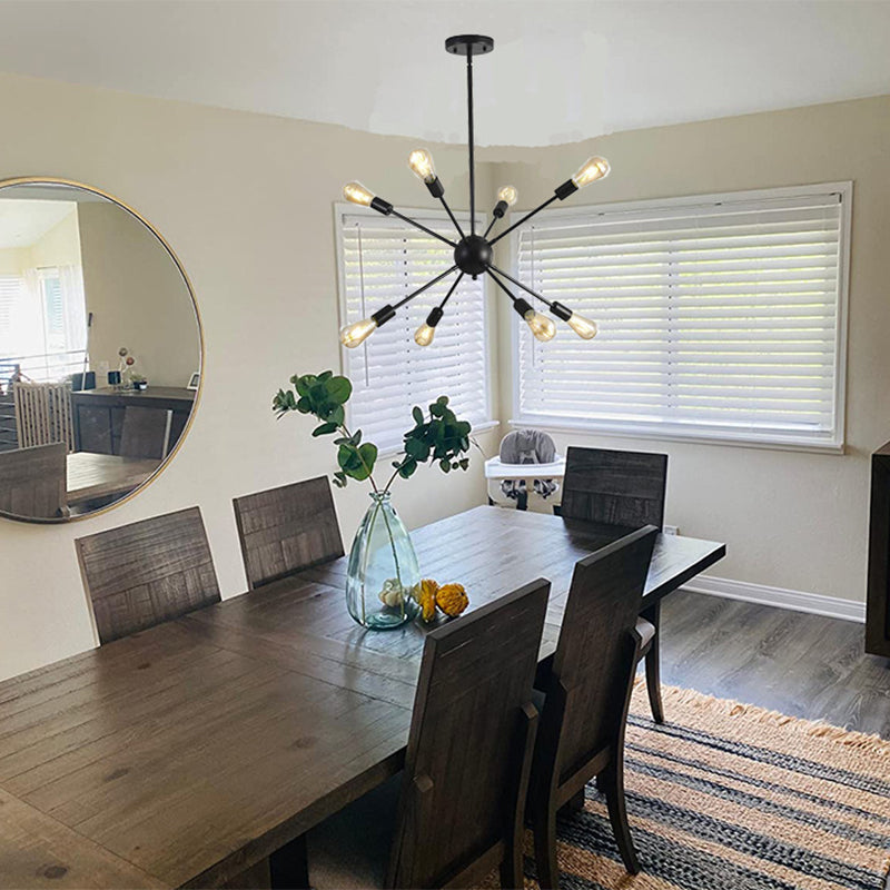 Modern Sputnik Chandelier Black Finish 8-Lights Metal Ceiling Light