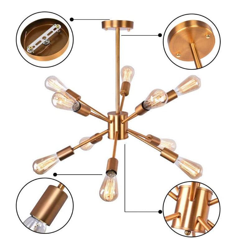 Modern Gold Sputnik Chandelier 10-Light Sphere Satellite Style Ceiling Lights