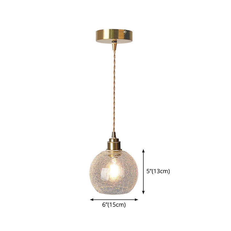 Modern Single Round LED Pendant with Crackled Globe Glass Shade Ceiling Lights