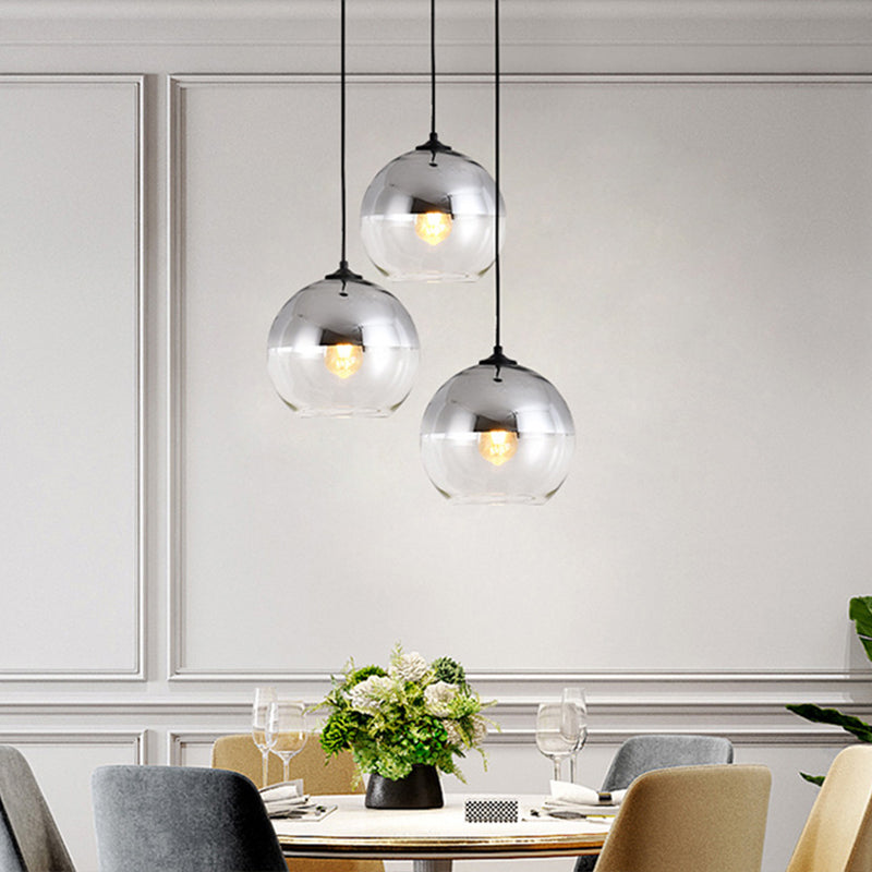 1-Light Modern Globe Pendant Lighting with Silver Clear Glass Round Shade