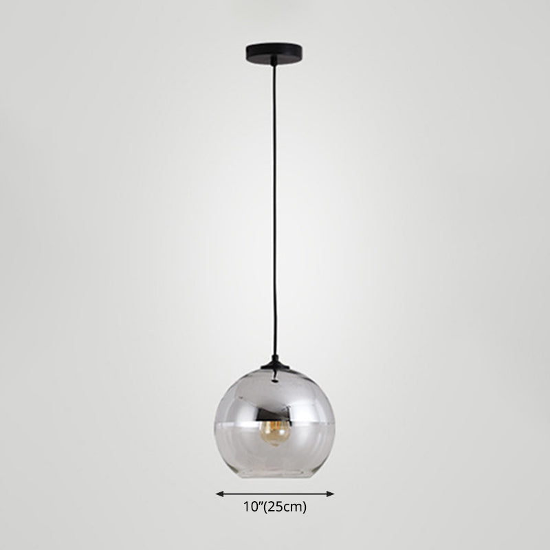 1-Light Modern Globe Pendant Lighting with Silver Clear Glass Round Shade