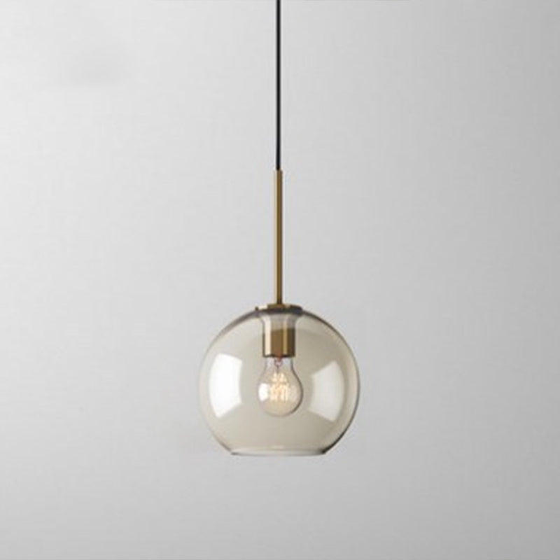 Modern Single Round Pendant Lighting, with Amber Color Glass Shade