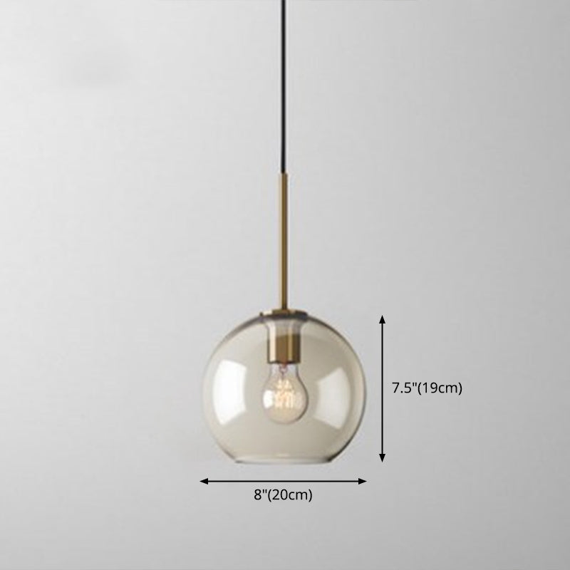 Modern Single Round Pendant Lighting, with Amber Color Glass Shade