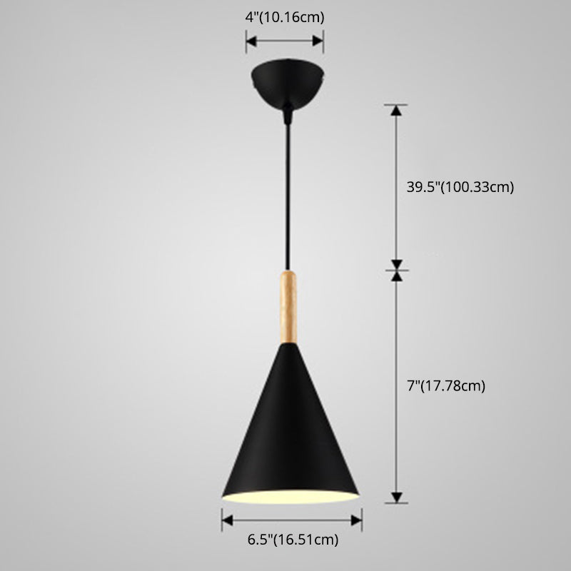 Metal Tapered Hanging Light Nordic Style 1 Light Restaurant Ceiling Pendant Lamp with Wooden Top