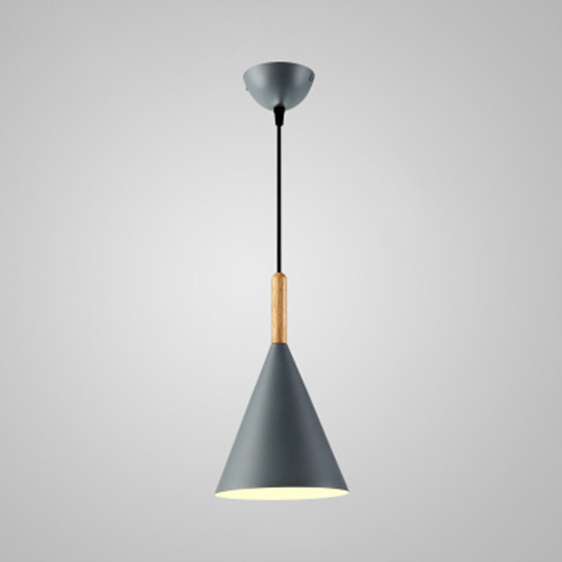 Metal Tapered Hanging Light Nordic Style 1 Light Restaurant Ceiling Pendant Lamp with Wooden Top