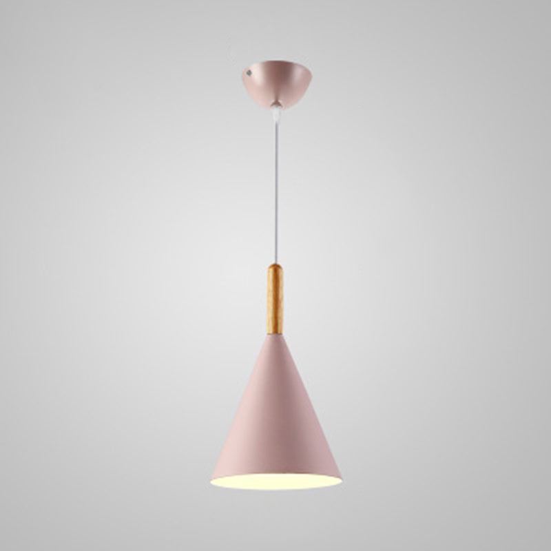 Metal Tapered Hanging Light Nordic Style 1 Light Restaurant Ceiling Pendant Lamp with Wooden Top