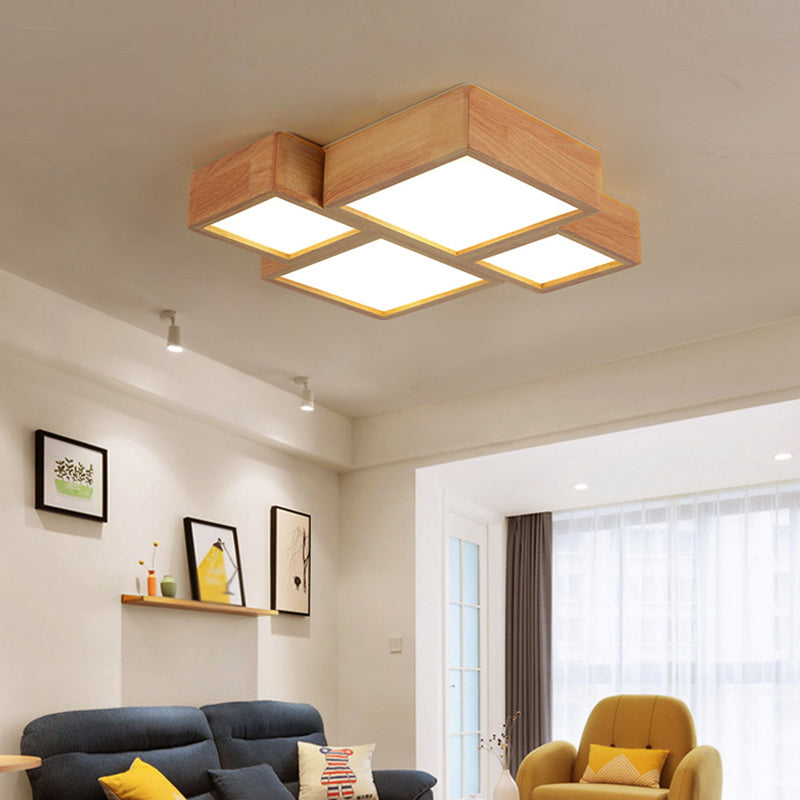 Wooden Block Flush Light Nordic LED Flush Mounted Ceiling Light with Acrylic Shade for Bedroom