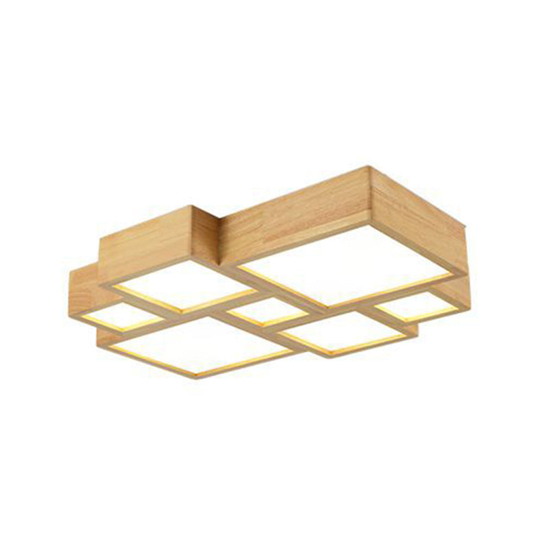 Wooden Block Flush Light Nordic LED Flush Mounted Ceiling Light with Acrylic Shade for Bedroom