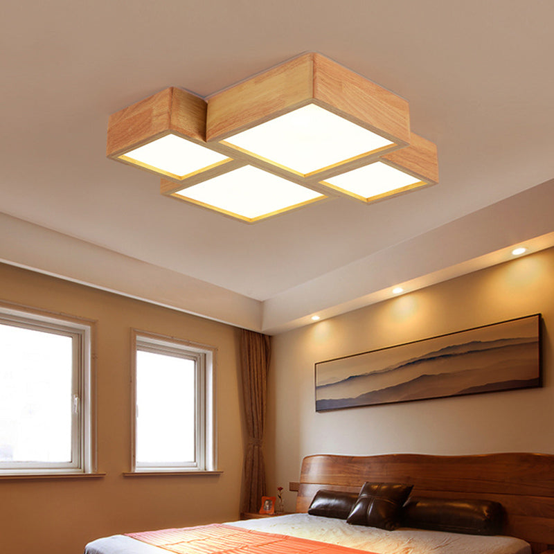 Wooden Block Flush Light Nordic LED Flush Mounted Ceiling Light with Acrylic Shade for Bedroom