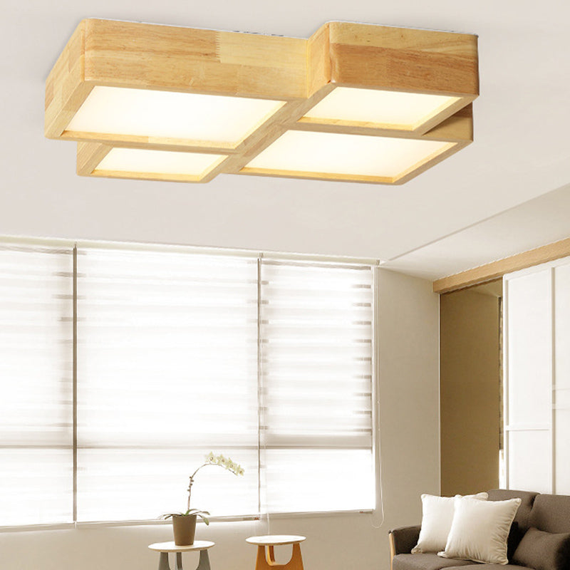 Wooden Block Flush Light Nordic LED Flush Mounted Ceiling Light with Acrylic Shade for Bedroom