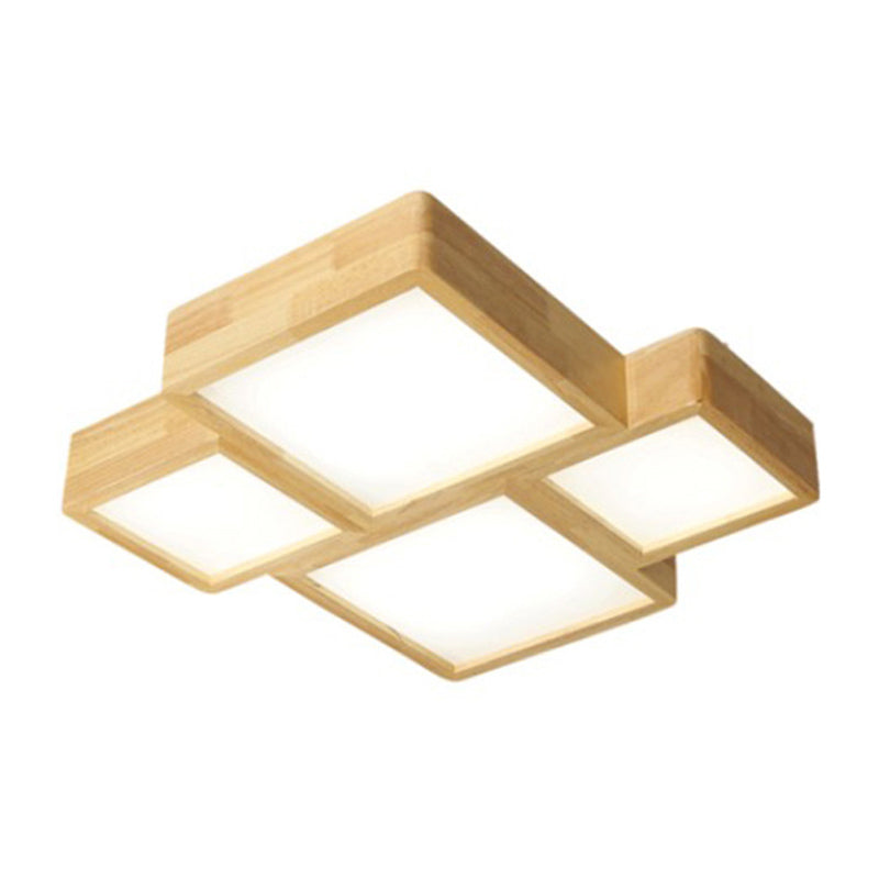 Wooden Block Flush Light Nordic LED Flush Mounted Ceiling Light with Acrylic Shade for Bedroom