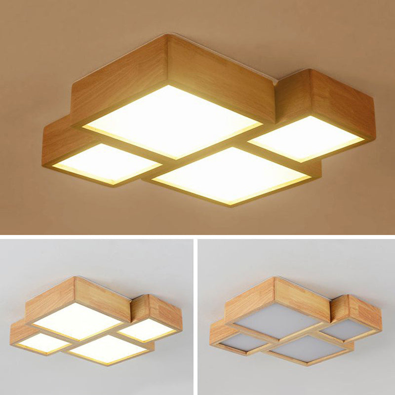 Wooden Block Flush Light Nordic LED Flush Mounted Ceiling Light with Acrylic Shade for Bedroom