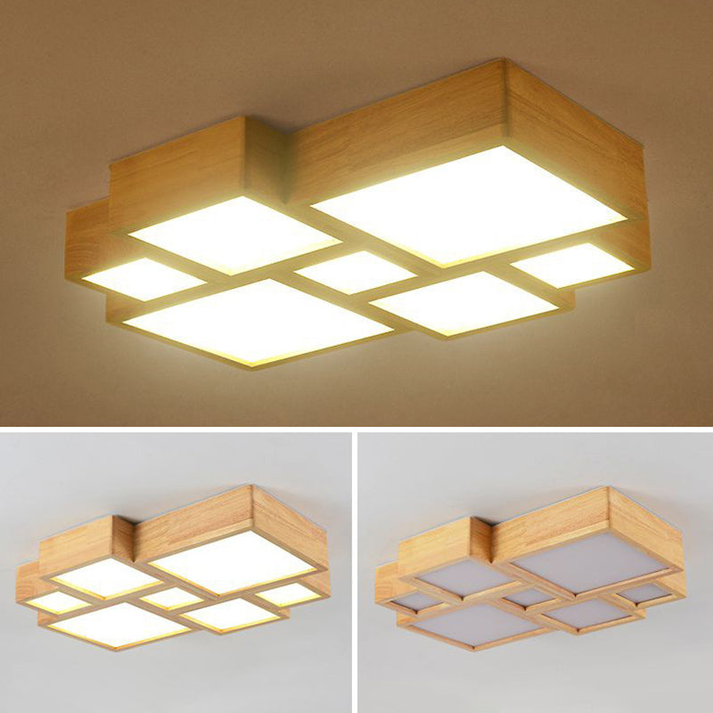 Wooden Block Flush Light Nordic LED Flush Mounted Ceiling Light with Acrylic Shade for Bedroom