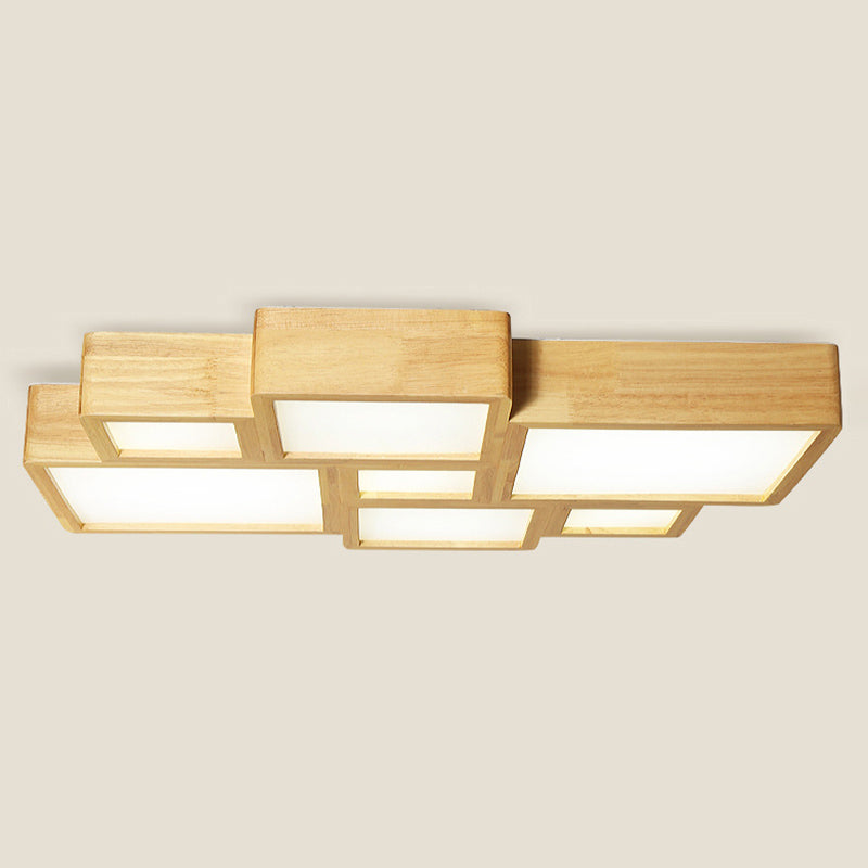 Wooden Block Flush Light Nordic LED Flush Mounted Ceiling Light with Acrylic Shade for Bedroom