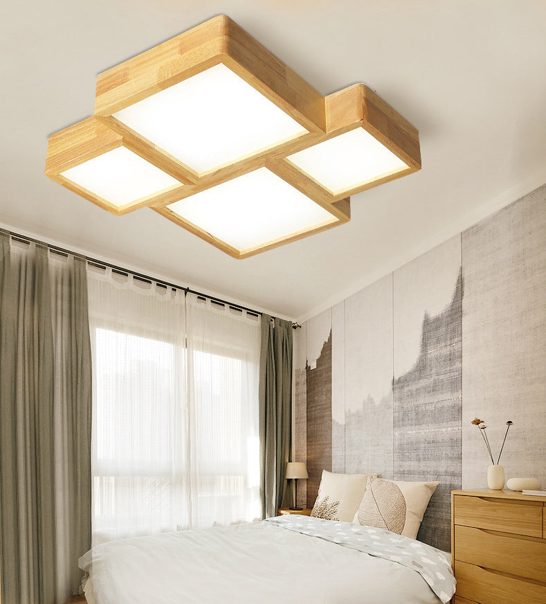 Wooden Block Flush Light Nordic LED Flush Mounted Ceiling Light with Acrylic Shade for Bedroom