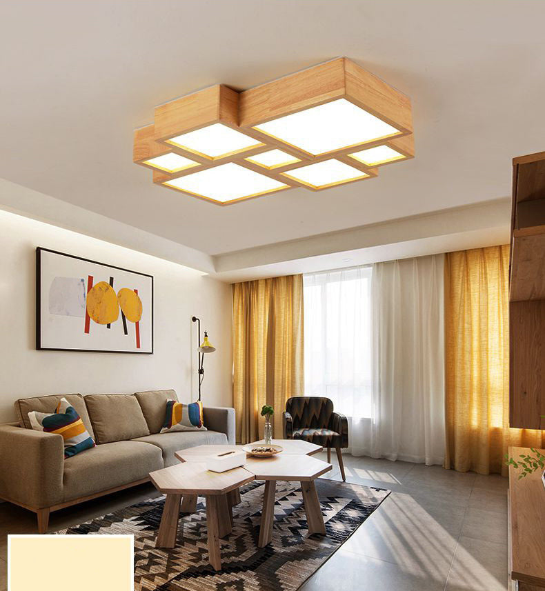 Wooden Block Flush Light Nordic LED Flush Mounted Ceiling Light with Acrylic Shade for Bedroom