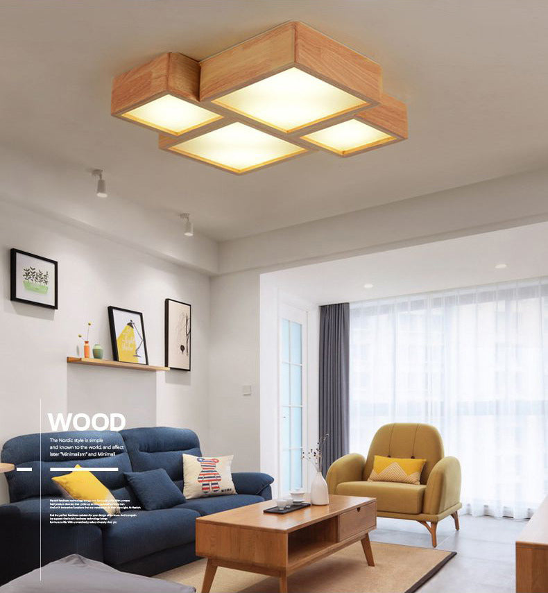 Wooden Block Flush Light Nordic LED Flush Mounted Ceiling Light with Acrylic Shade for Bedroom