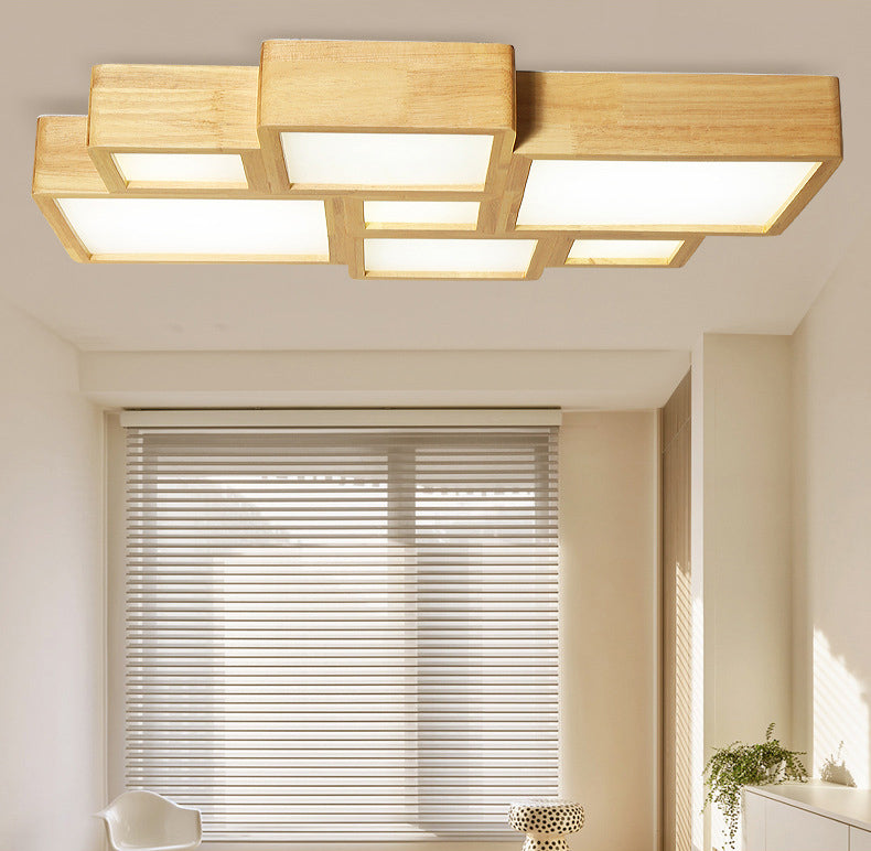 Wooden Block Flush Light Nordic LED Flush Mounted Ceiling Light with Acrylic Shade for Bedroom